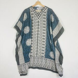 Saybury Vintage Blue‎ Floral Island Swim Cover Up Blouse Top Women's One Size